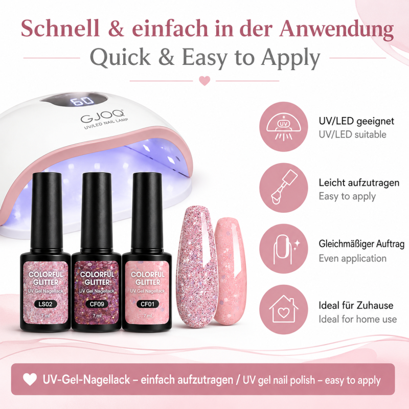 Set de 6 Vernis Gel UV Rose Glamour